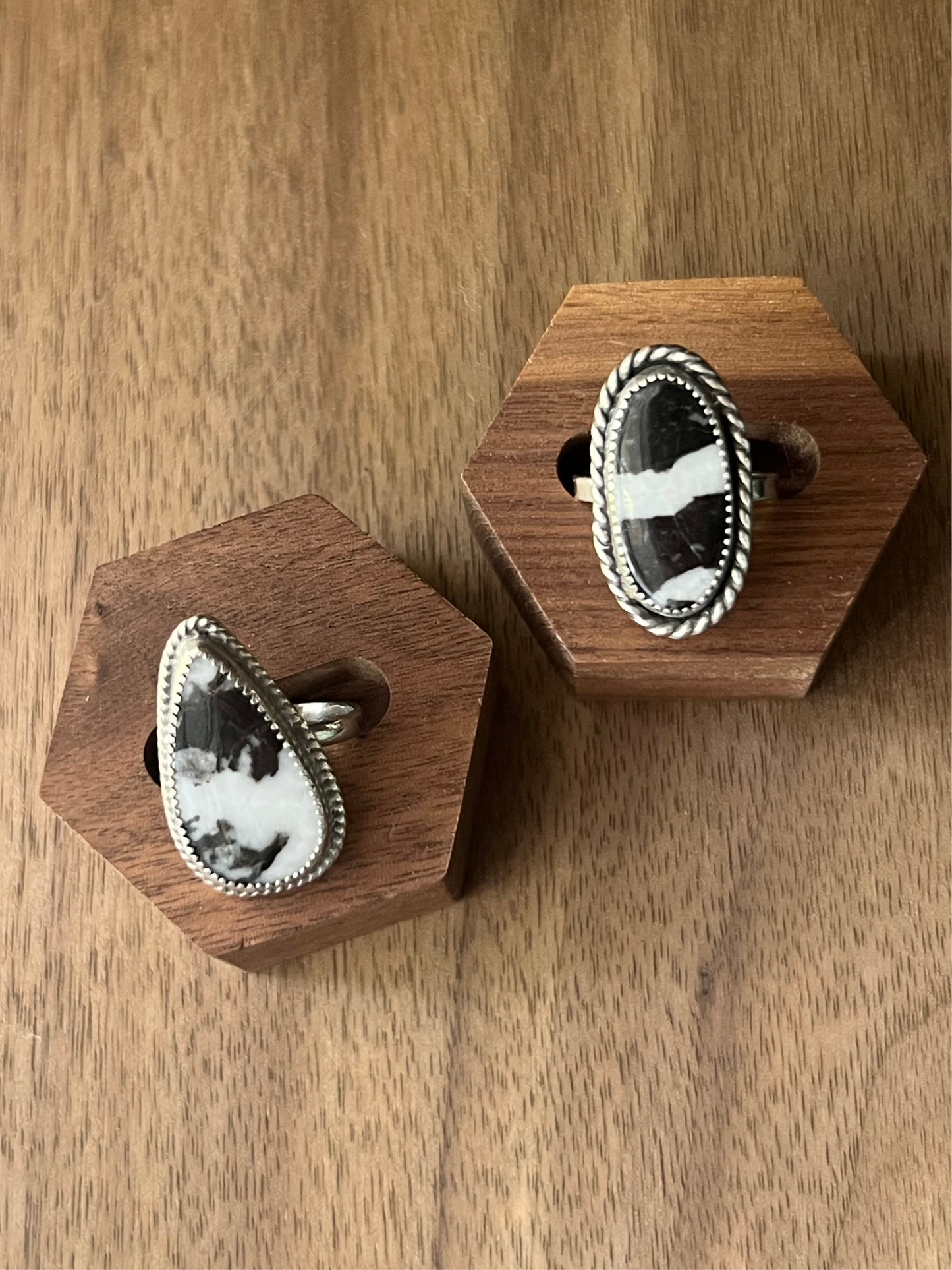 White Buffalo Oval Adjustable Ring