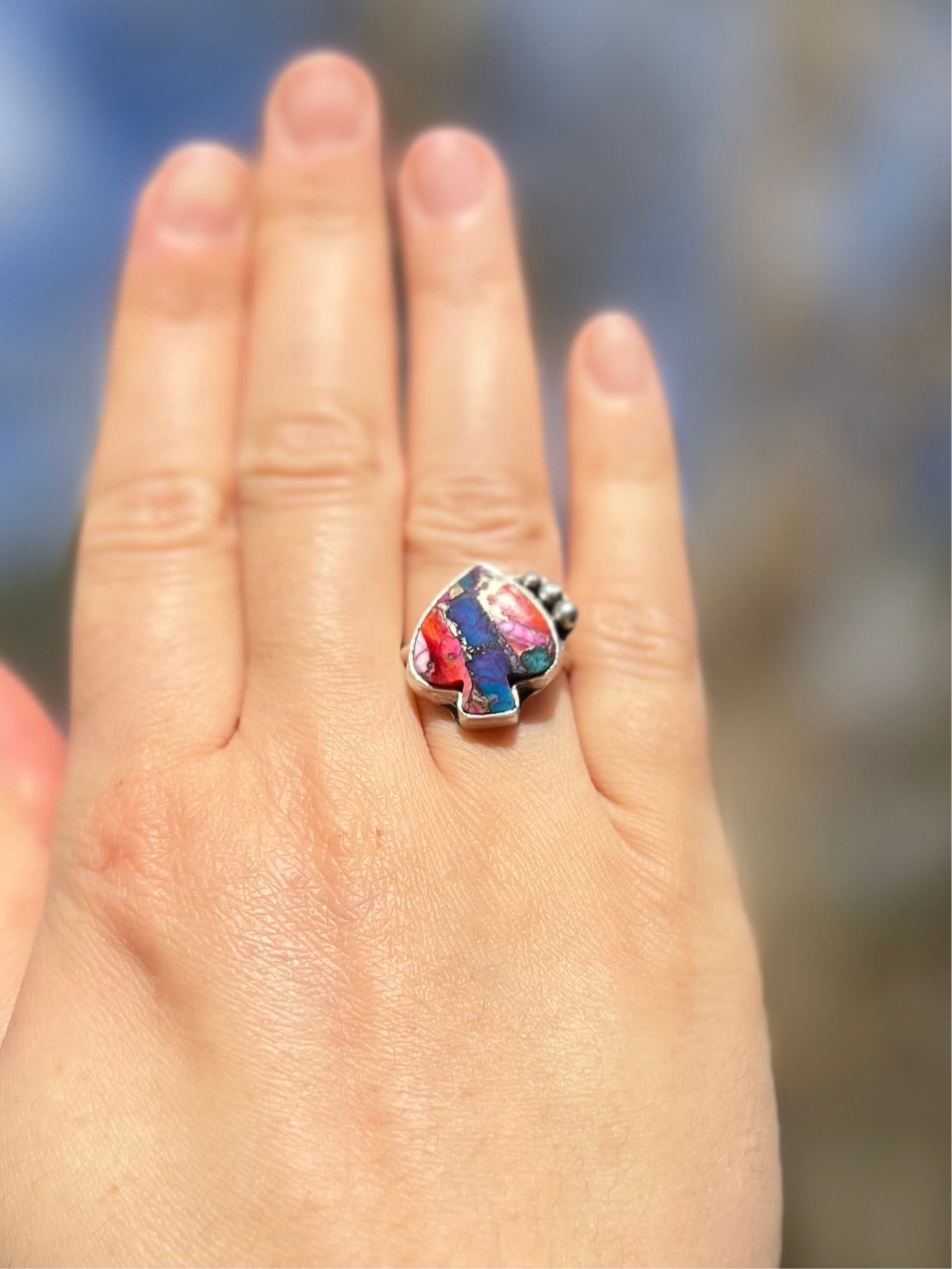 Pink Dahlia Spade Ring Size 6.5