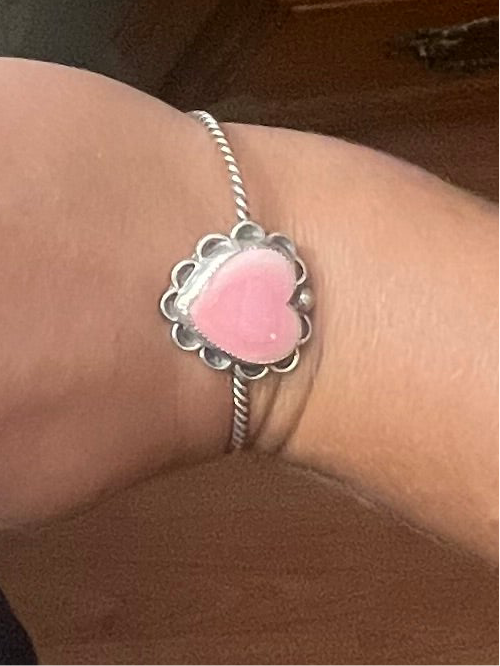 Western Royalty - Exquisite Handmade Adjustable Cuff Bracelet with Pink Cabochon Heart