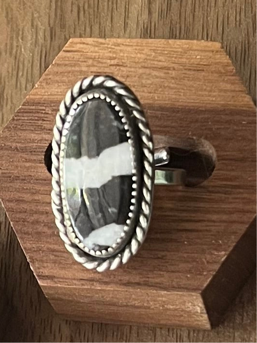 White Buffalo Oval Adjustable Ring