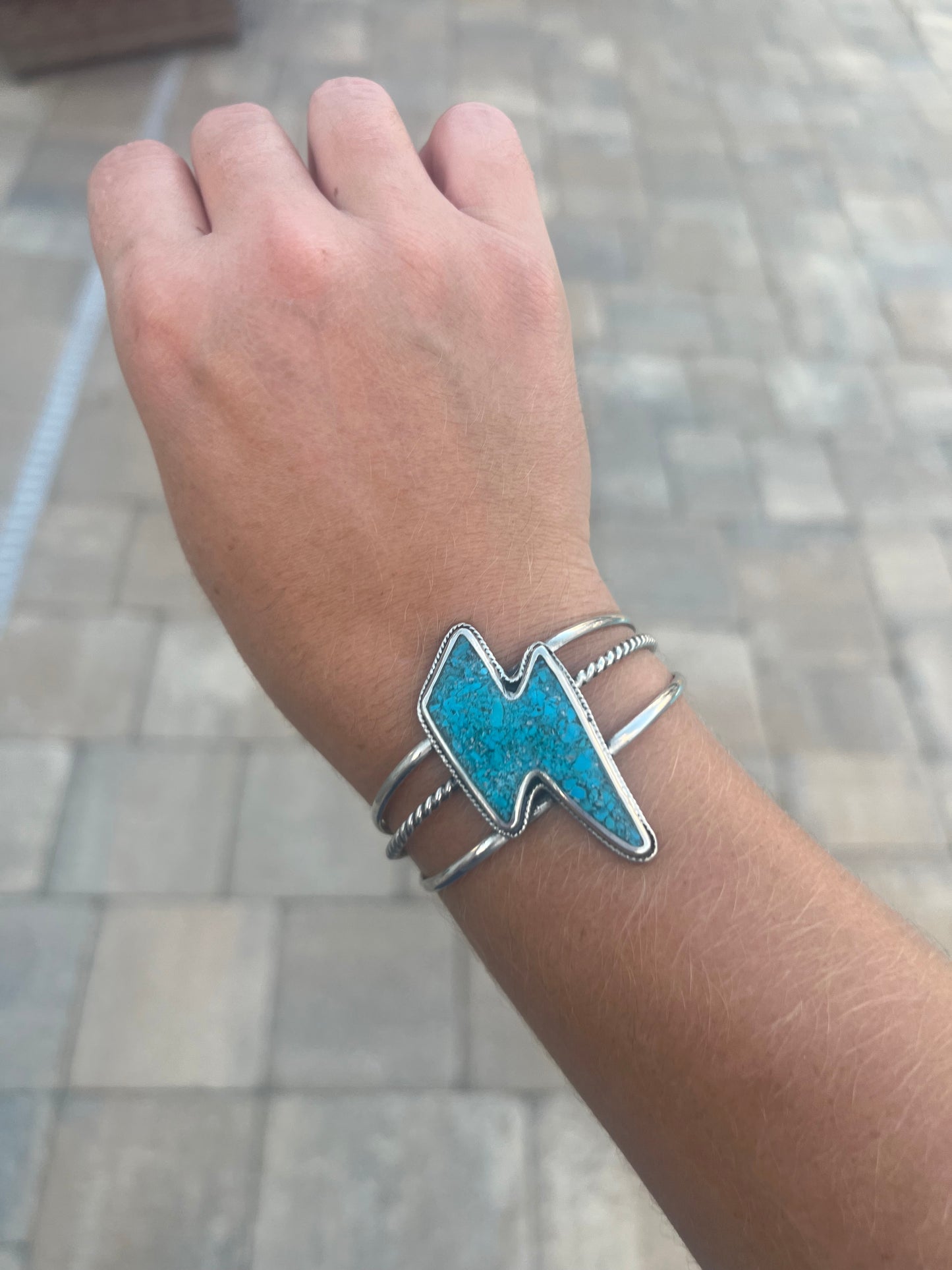 Kingman Inlay Lightening Bolt Cuff Bracelet