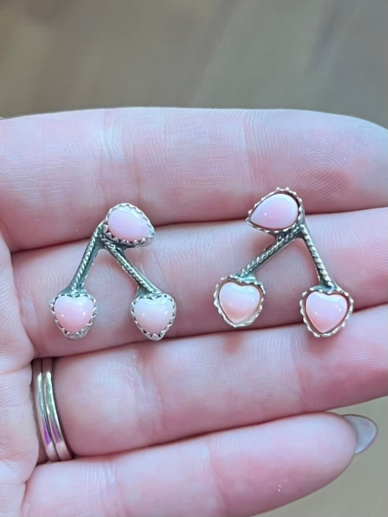 Pink Conch and Sterling Silver Cherry Earrings