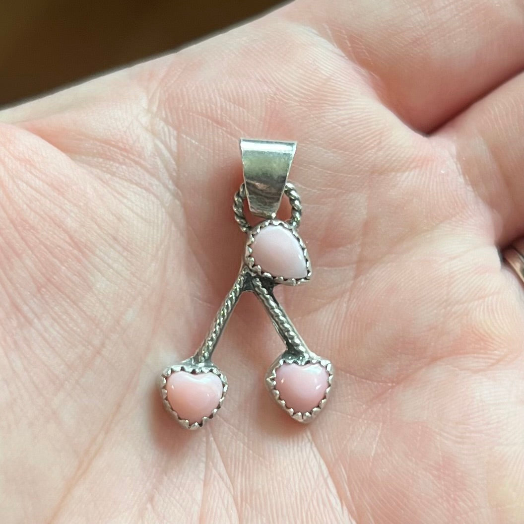 Pink Conch and Sterling Silver Cherry Pendant Necklace