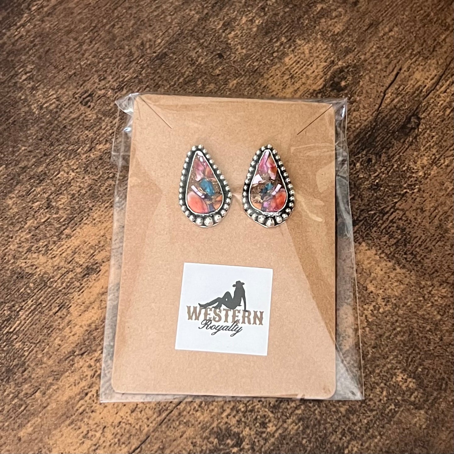 Pink Dahlia Large Tear Drop Stud Earrings