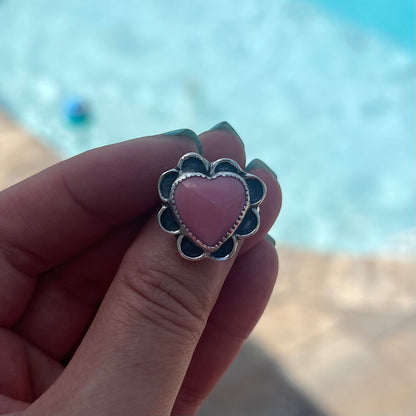 Western Royalty - Elegant Handmade Adjustable Ring with Heart Pink Conch Cabochon