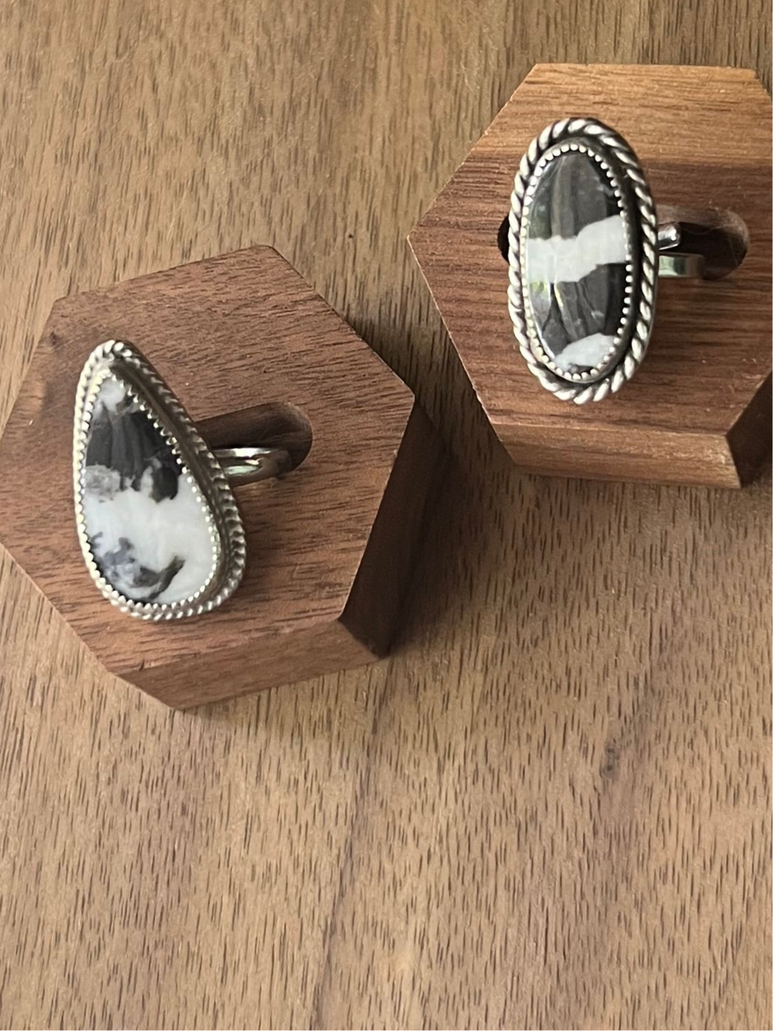 White Buffalo Pear Adjustable Ring