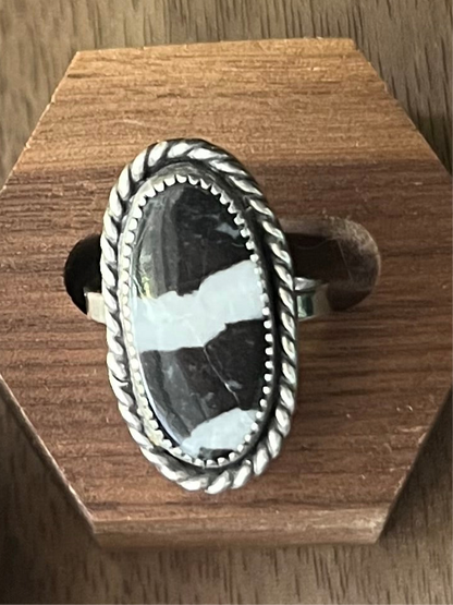 White Buffalo Oval Adjustable Ring