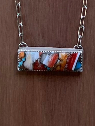 Kingman Turquoise and Spiny Oyster Bar Necklace