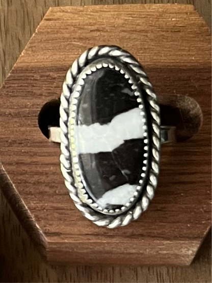 White Buffalo Oval Adjustable Ring
