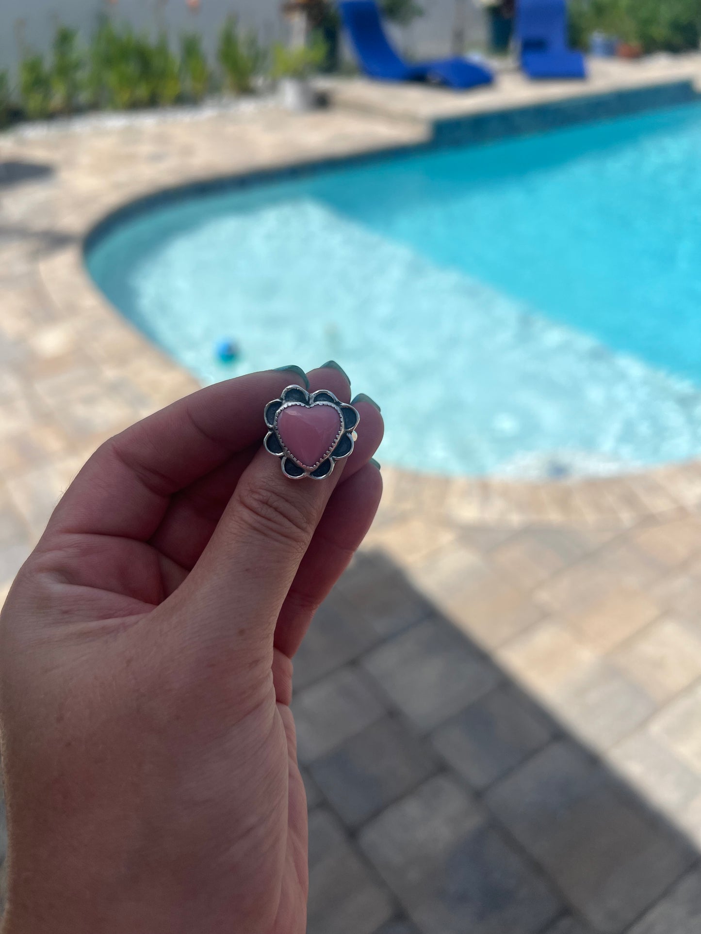 Western Royalty - Elegant Handmade Adjustable Ring with Heart Pink Conch Cabochon