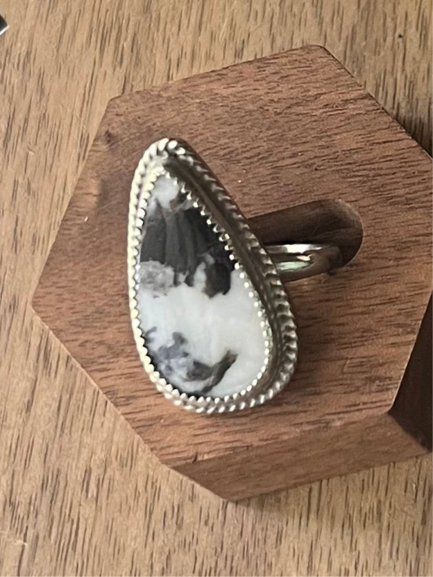 White Buffalo Pear Adjustable Ring