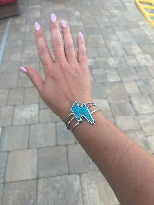 Kingman Inlay Lightening Bolt Cuff Bracelet