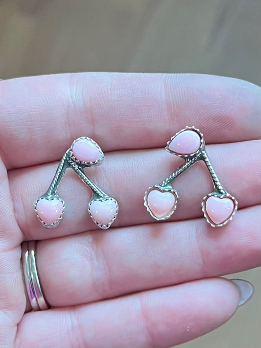 Pink Conch and Sterling Silver Cherry Earrings