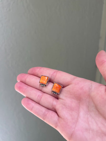 Spiny Oyster Square Stud Earrings